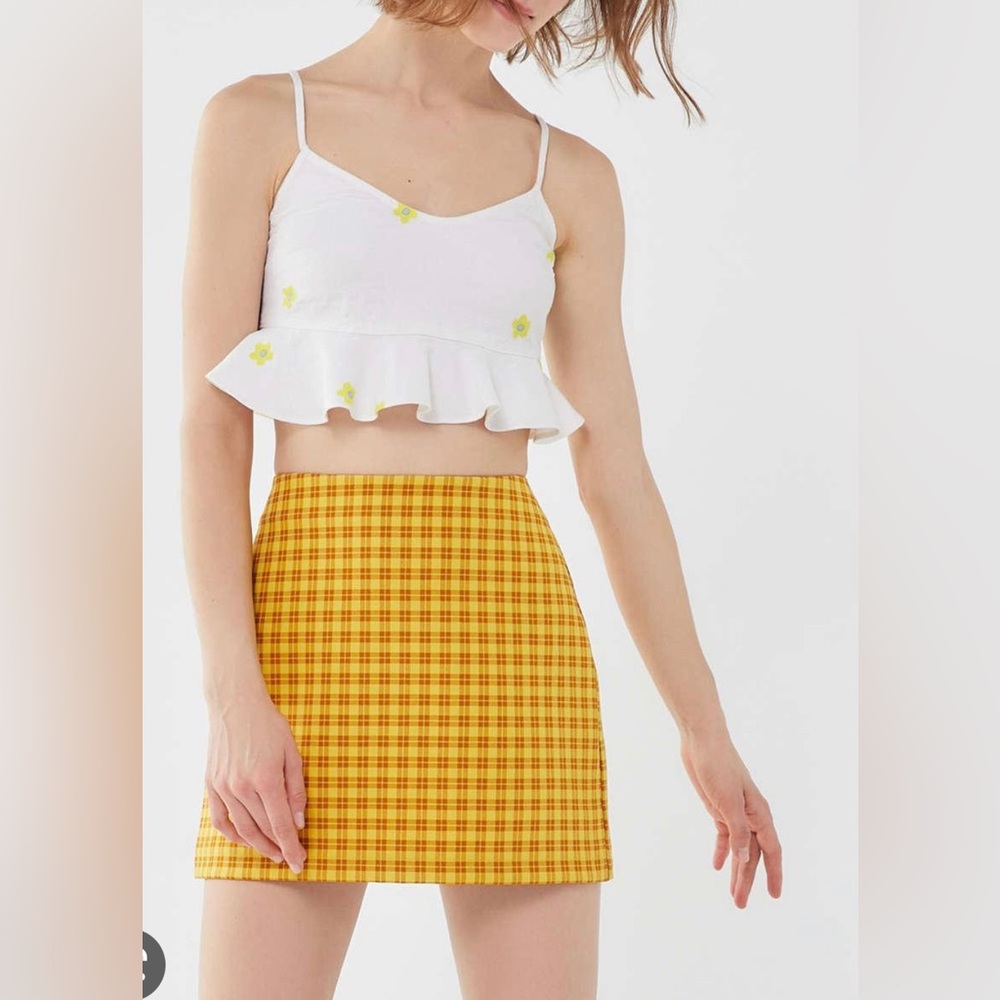 Urban Outfitters Yellow Plaid Mini Skirt Summer Women’s S Small